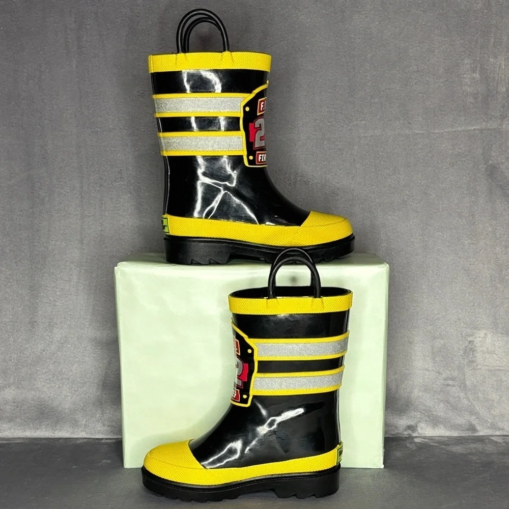 Western Chief Firefighter Rain Boots Toddler Size 9 Yellow Black Rubber Fireman
